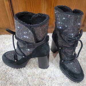 Michael Kors black/glitter platform combat boot - size 9